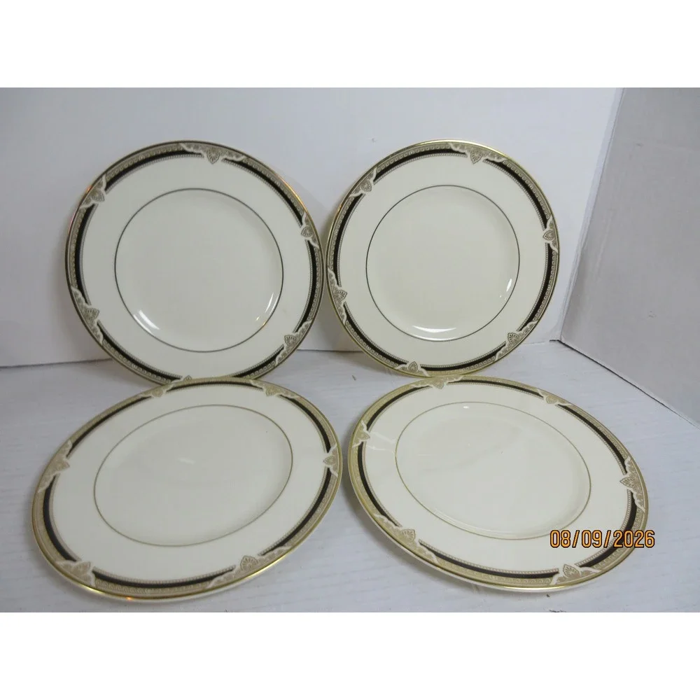 Royal Doulton Andover H5215 Bone China Salad Plates Set of 4 Black Gold Trim